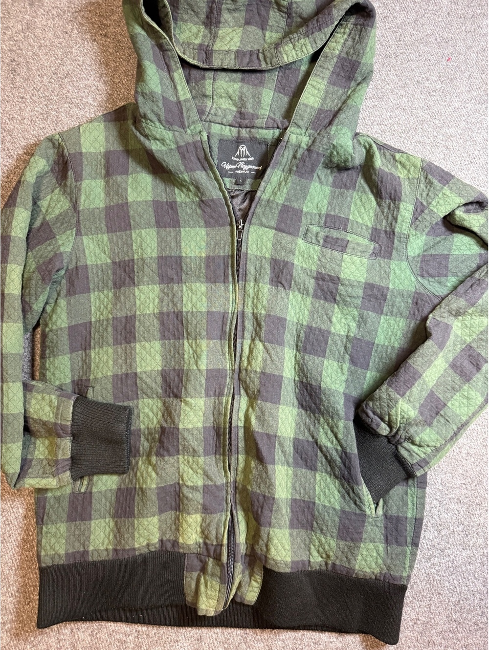 Upper Playground plaid quilted zip-up hoodie